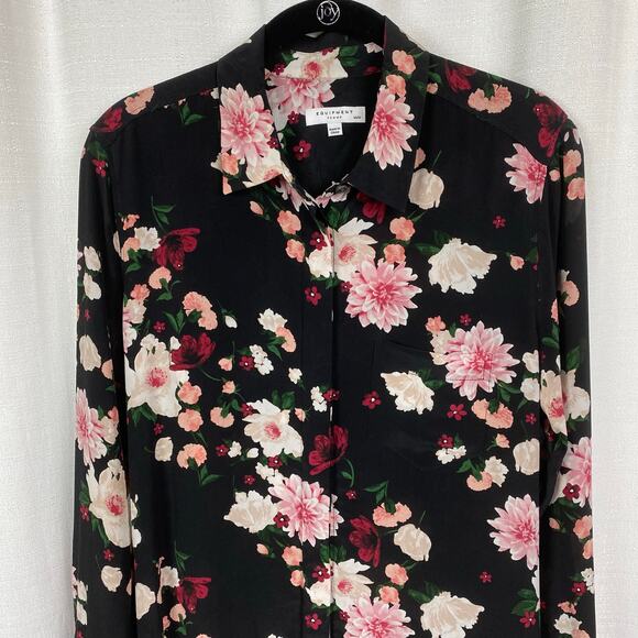Equipment Femme Black&Pink Floral Clea Silk Button Front Shirt Dress Sz.M - Picture 7 of 16